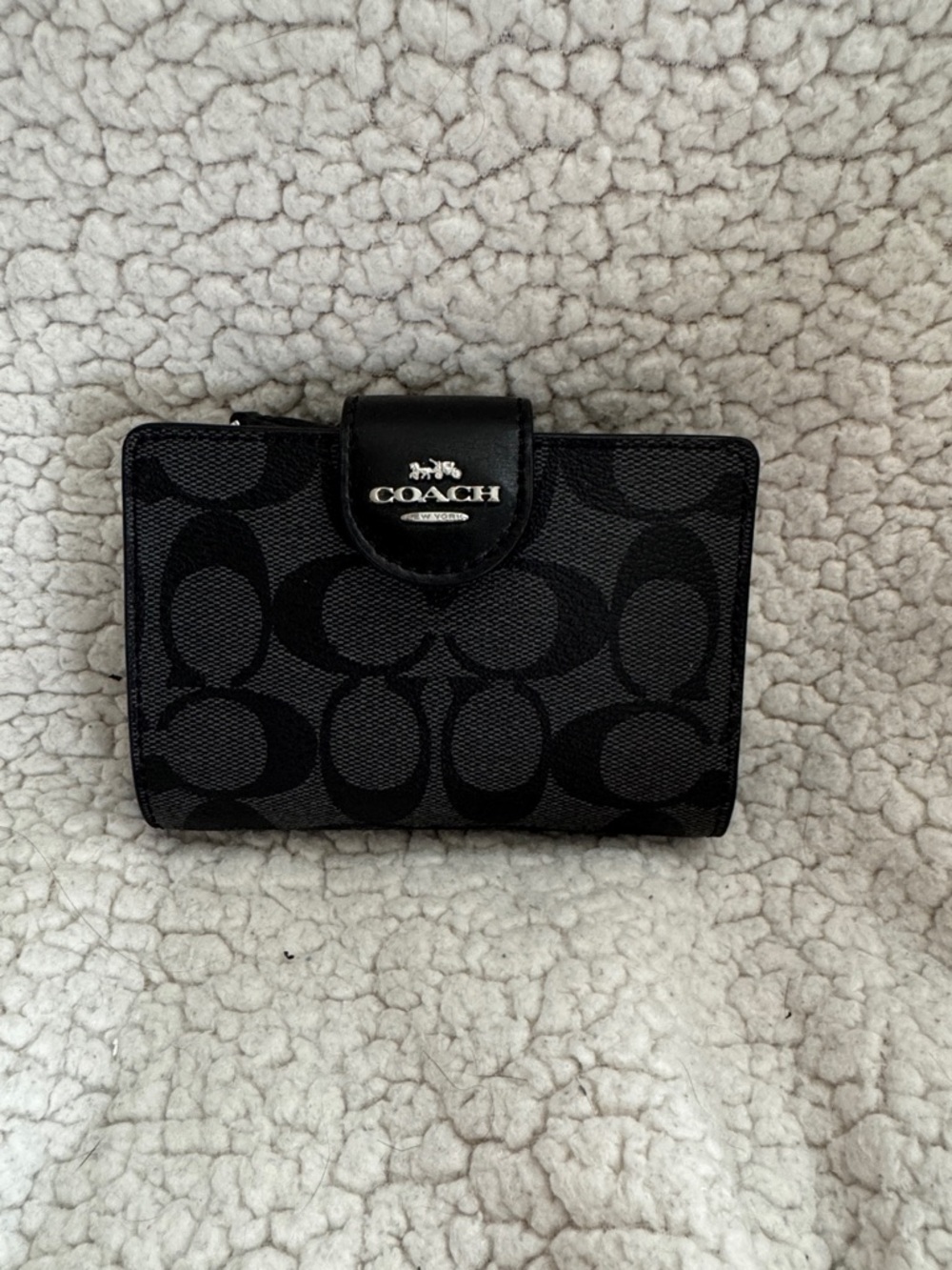Coach Black Signature Canvas Wallet with Silver Logo